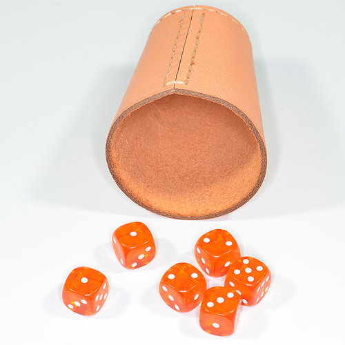 Würfelbecher Knobelbecher Natur Leder Würfel 15mm Transparent Orange